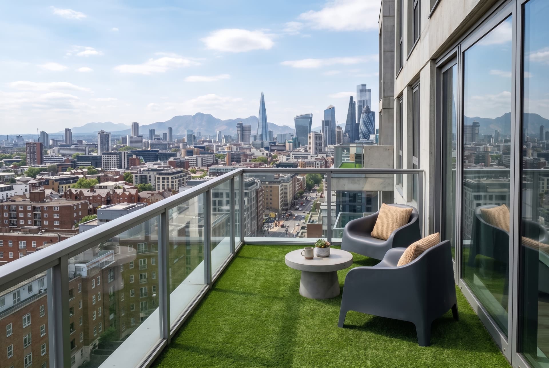 Rooftop deck and patio finished with artificial turf
